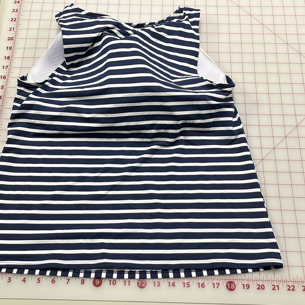LAND'S END Navy/WHT Stripe High Neck Modest/Full Coverage Tankini Swim Top 16DD - Picture 6 of 15